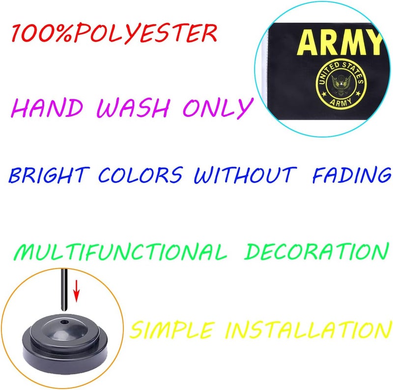 WXTWK 2 Pack USA Gold Crest Flag Gold Crest Deluxe Desk Flag Set - Mini Small US Military Table Office Flags with Black 12" Solid Pole Stand Base July 4th Veteran Party Memorial Day Decorations - Image 3